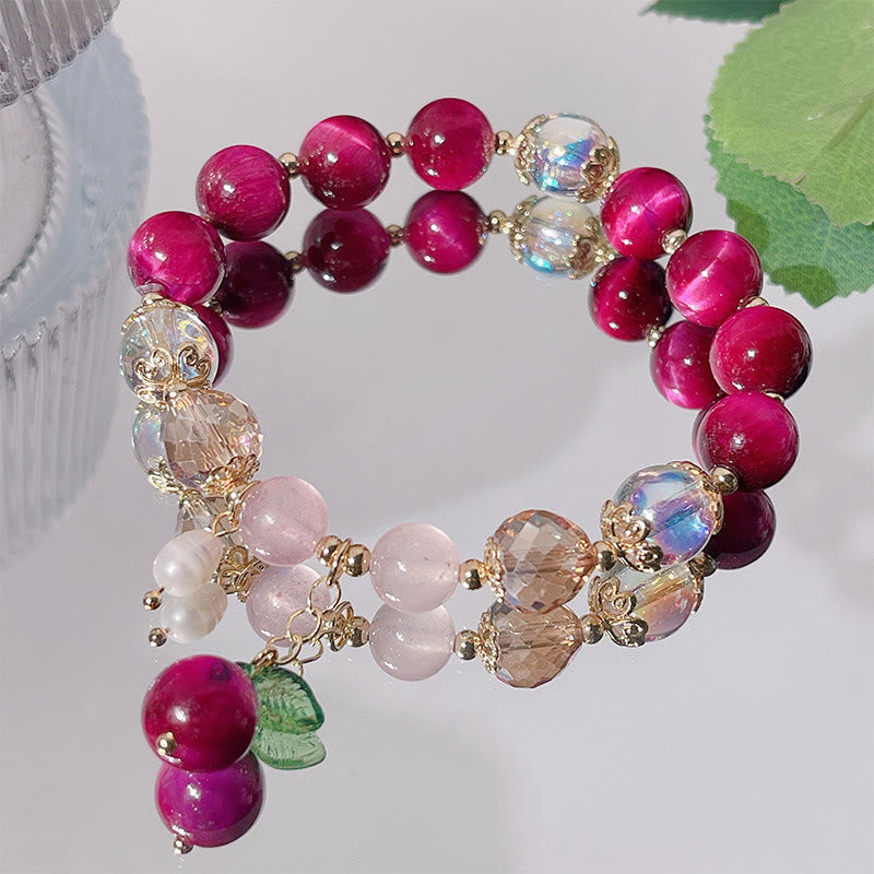 Natural Red Tiger Eye Purple Tiger Eye Beads Green Leaf Protection Bracelet