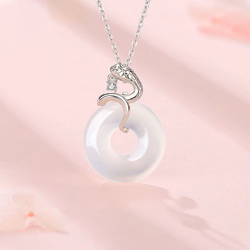925 Sterling Silver Chalcedony Peace Buckle Year Of The Snake Harmony Necklace Pendant