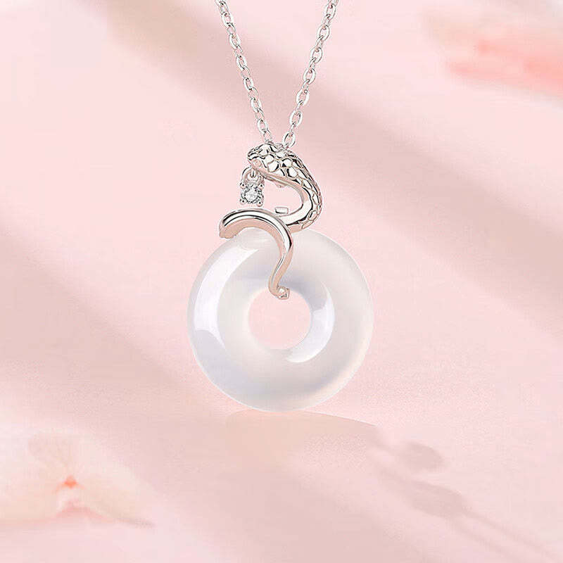 925 Sterling Silver Chalcedony Peace Buckle Year Of The Snake Harmony Necklace Pendant