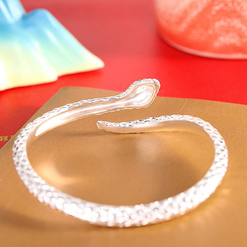 999 Sterling Silver Year Of The Snake Protection Cuff Bracelet Bangle