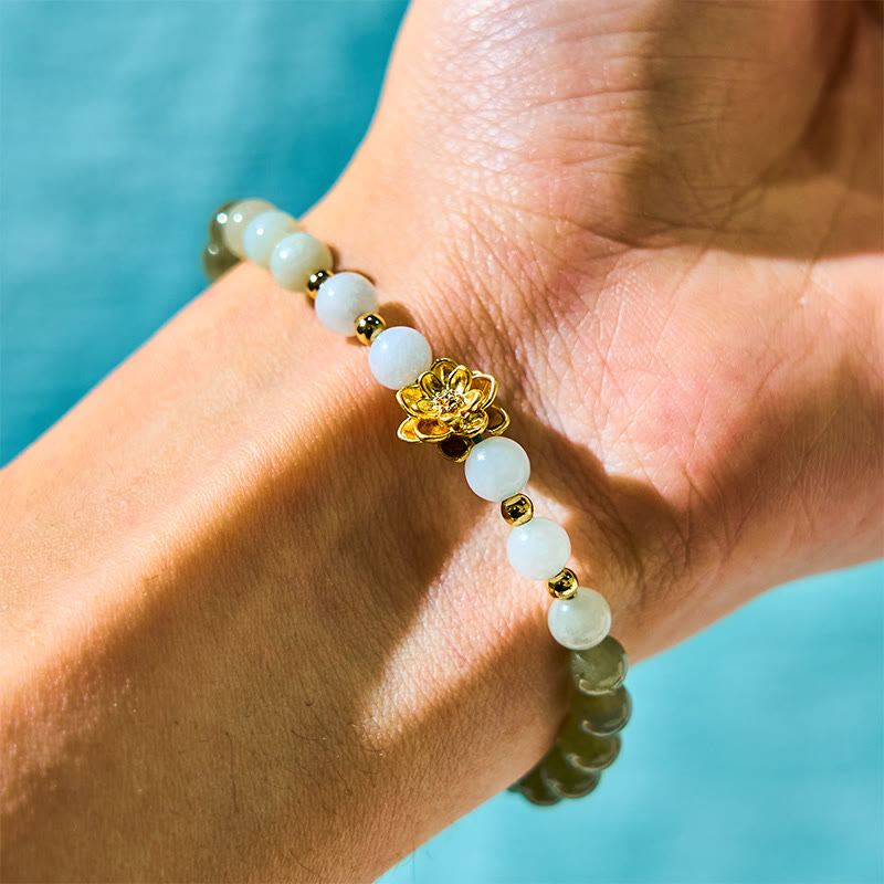 Natural Hetian Jade Gradient Lotus Abundance Bracelet