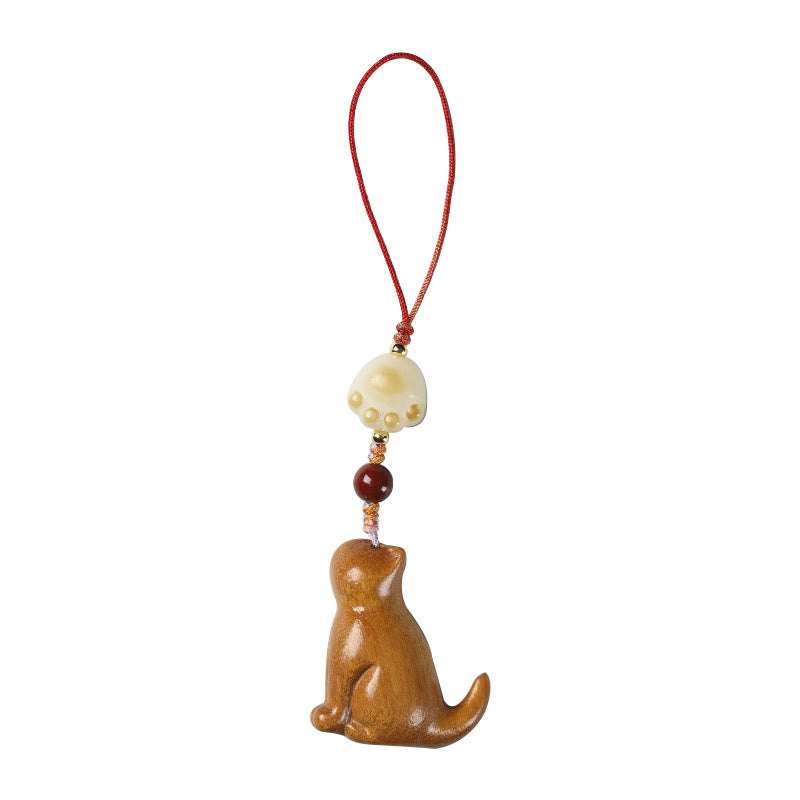 Small Leaf Red Sandalwood Green Sandalwood Sandalwood Sitting Cat Sooth Phone Hanging Decoration
