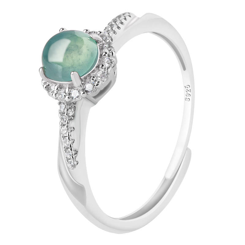 925 Sterling Silver Round Jade Luck Prosperity Adjustable Ring