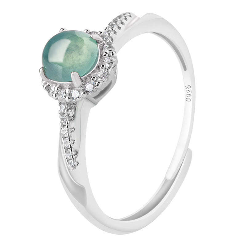 925 Sterling Silver Round Jade Luck Prosperity Adjustable Ring