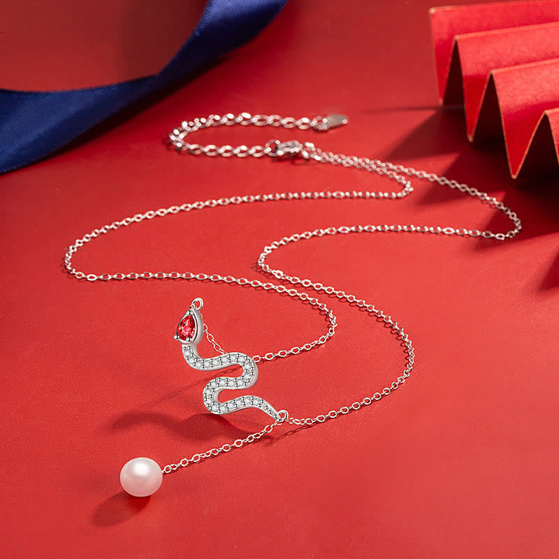 925 Sterling Silver Pearl Year Of The Snake Blessing Necklace Pendant