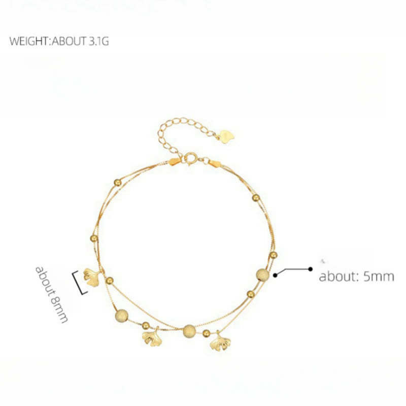925 Sterling Silver Ginkgo Leaf Double Layer Protection Anklet