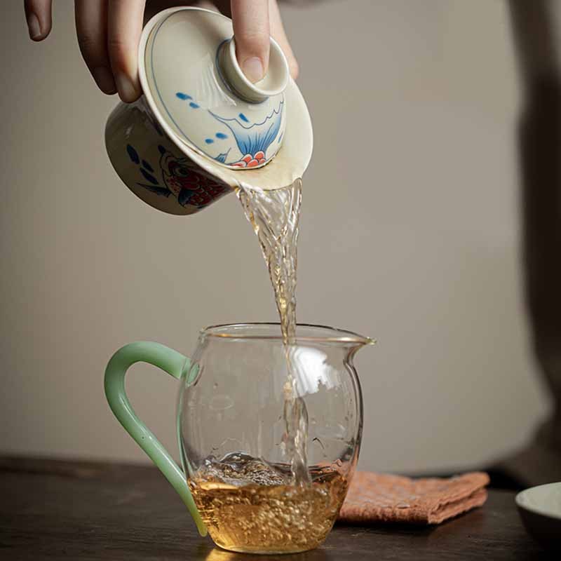 Koi Fish Arowana Ceramic Gaiwan Sancai Teacup Kung Fu Tea Cup With Lid 130ml