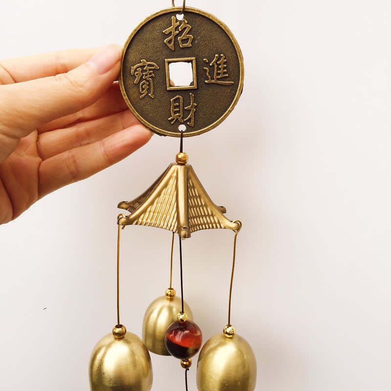 Blessing Letter Elephant Bagua Auspicious Coin Wall Hanging Chime Bell Handmade Home Decoration
