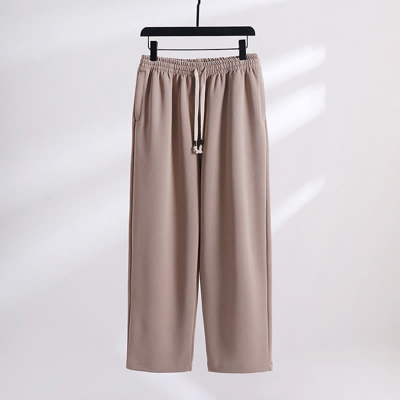Solid Color Cotton Fleece Drape Men's Pants With Pockets