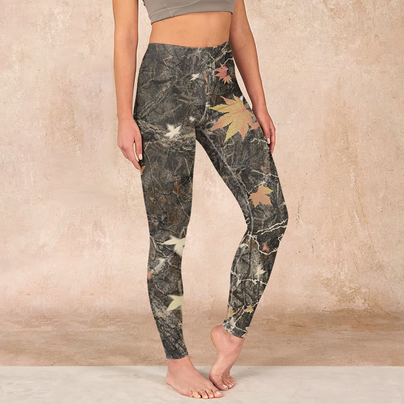Maple Leaves Print Gym Leggings Women's Yoga Pants