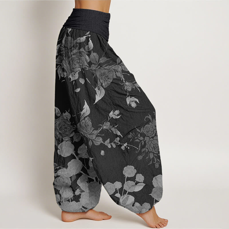Blooming Budding Flowers Pattern Women's Elastic Waist Harem Pants