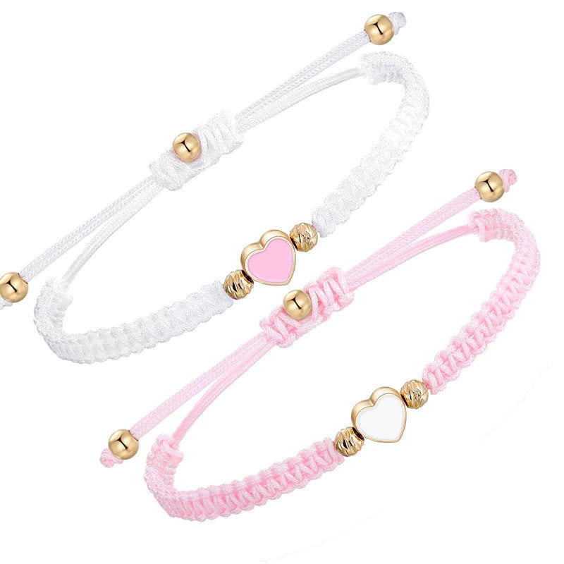 2Pcs Handmade Braided Rope Love Heart Luck?Couple Bracelet