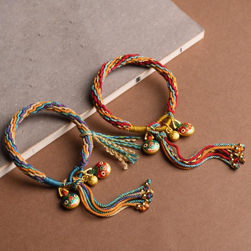Gold Swallowing Beast Family Luck Reincarnation Knot Braid Colorful String Bracelet