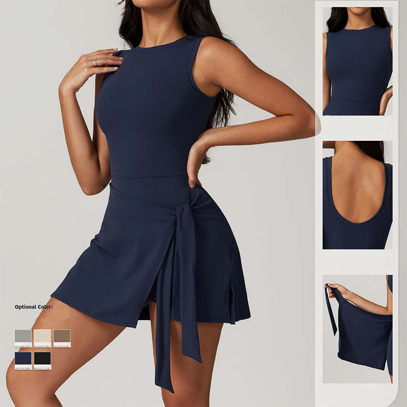Solid Color Sports Tennis Yoga Lace-up Women Sports Dress