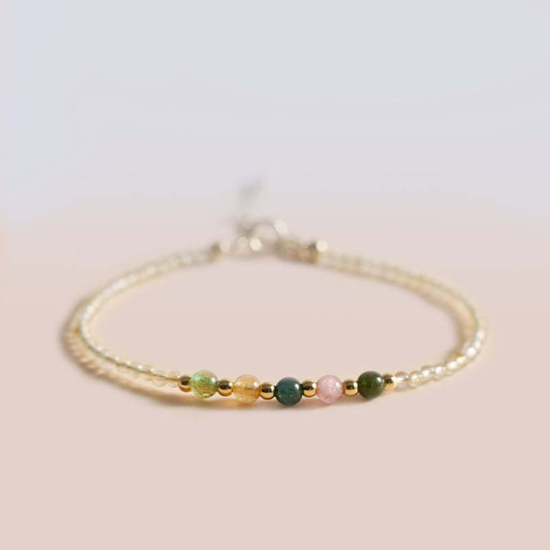 2.5mm Ultra-thin Citrine Tourmaline 14K Gold Filled Copper Beads Prosperity Bracelet