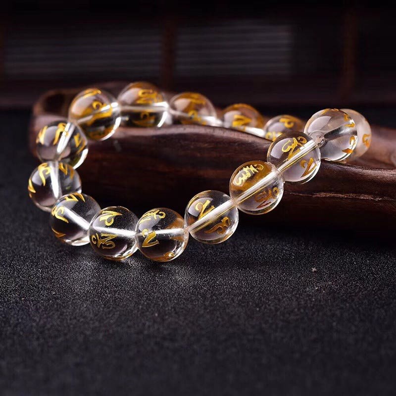 Open The Mind Tibet White Crystal Black Onyx Om Mani Padme Hum Meditation Bracelet