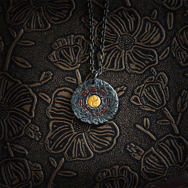 999 Sterling Silver 24k Gold Bagua Tai Chi Yin Yang Design Mountain Ghosts Spend Money Harmony Necklace Pendant