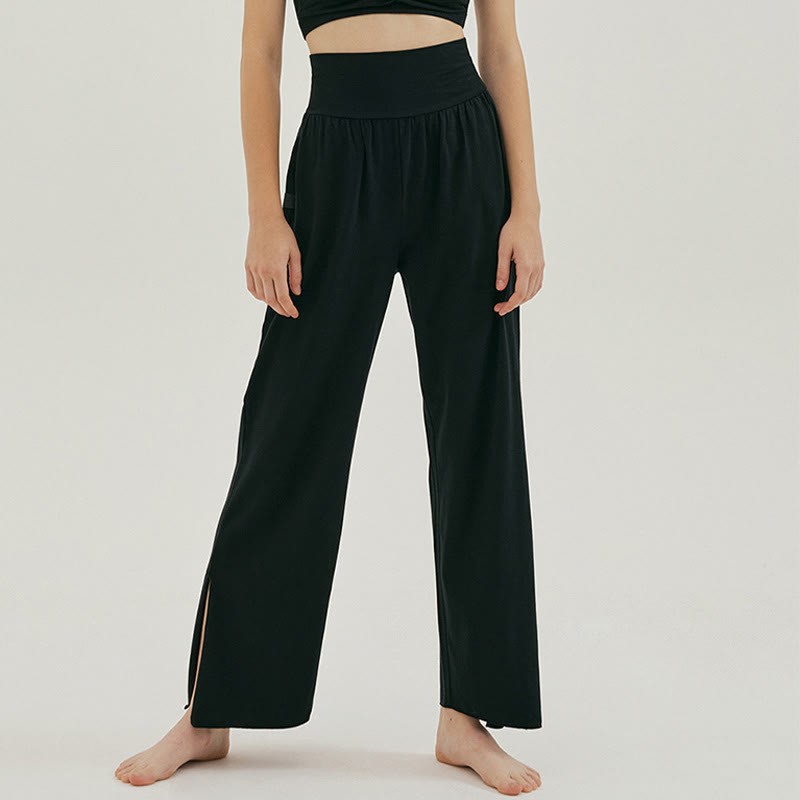 Casual Loose Tie-down Hem Plain High Waist Women's Leica Pants With Pockets