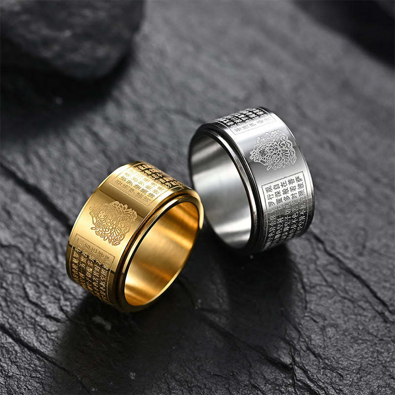 Chinese Zodiac Natal mystic zen Heart Sutra Carved Titanium Steel Calm Rotatable Ring