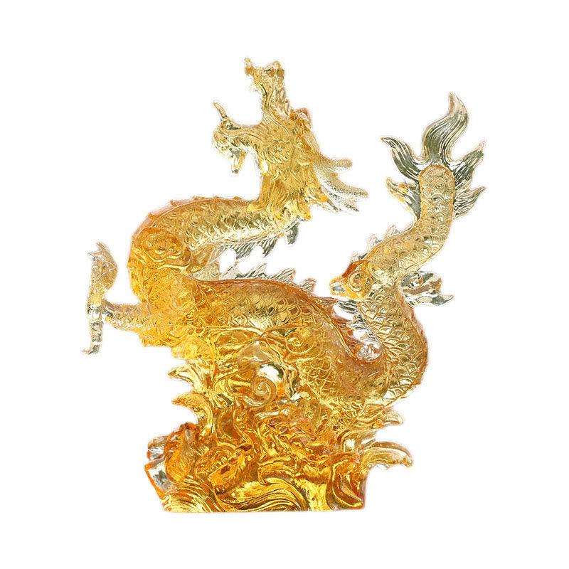 Handmade Chinese Zodiac Yellow Dragon Liuli Crystal Art Piece Luck Protection Home Office Decoration