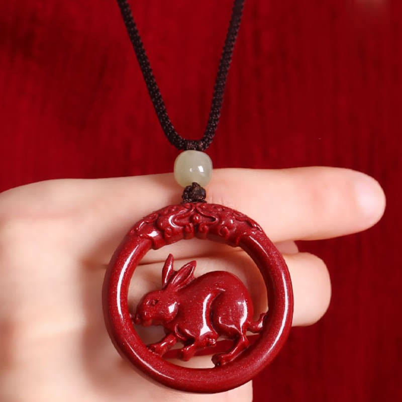 Chinese Zodiac Cinnabar Hetian Jade Peace Buckle Calm Necklace Pendant