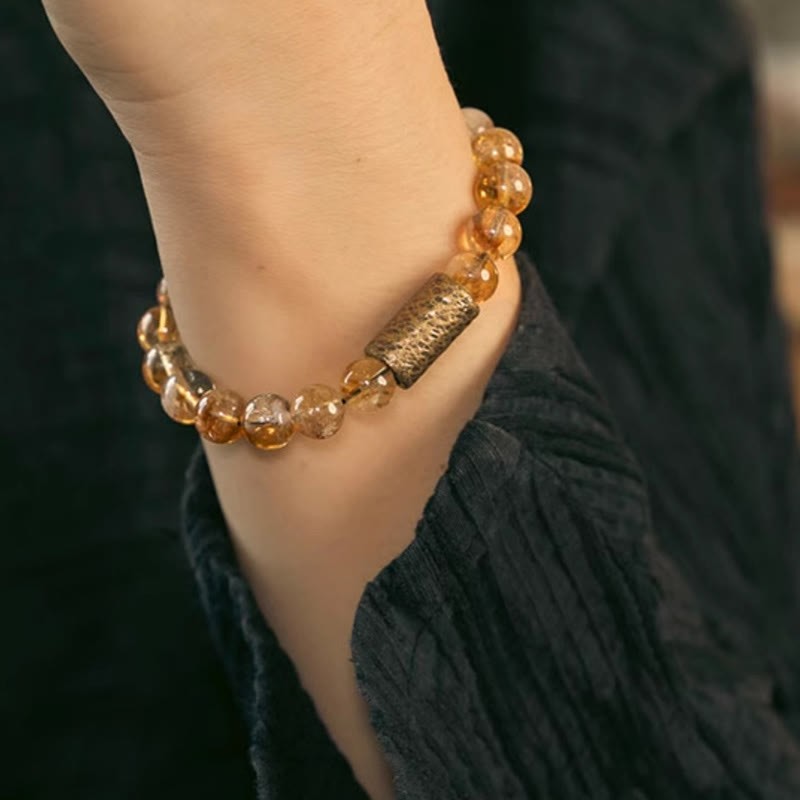Natural Citrine Crystal Brass Bead Protection Bracelet