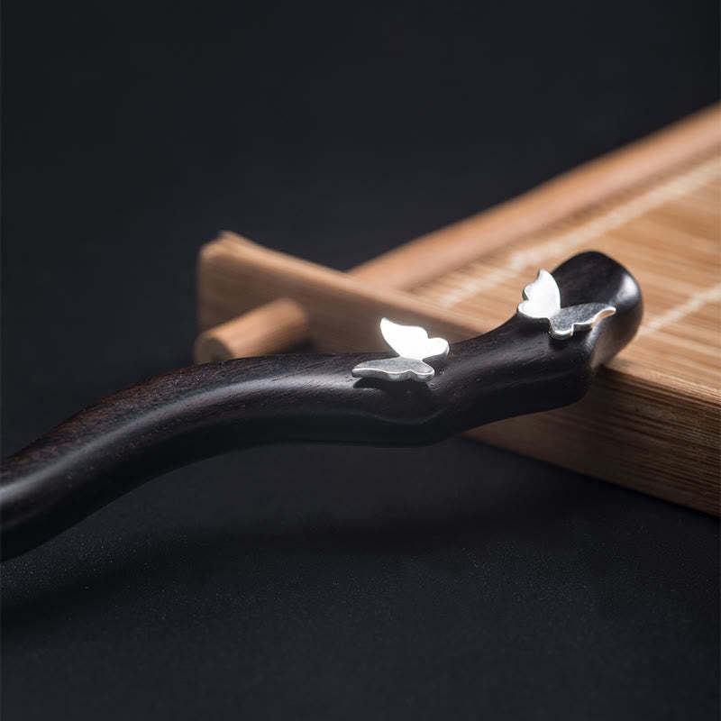 925 Sterling Silver Classical Chinese Style Ebony Butterfly Relax Hairpin