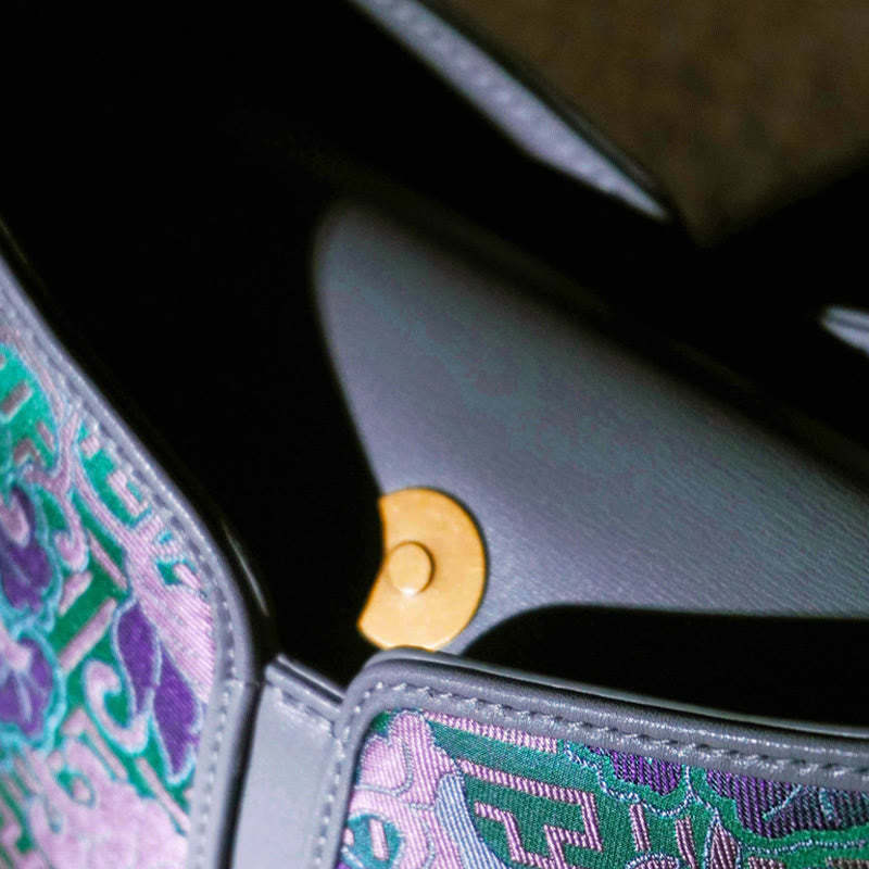 Retro Peony Branches Bamboo Handle Song Brocade Xiangyunsha Silk Crossbody Bag Hangbags