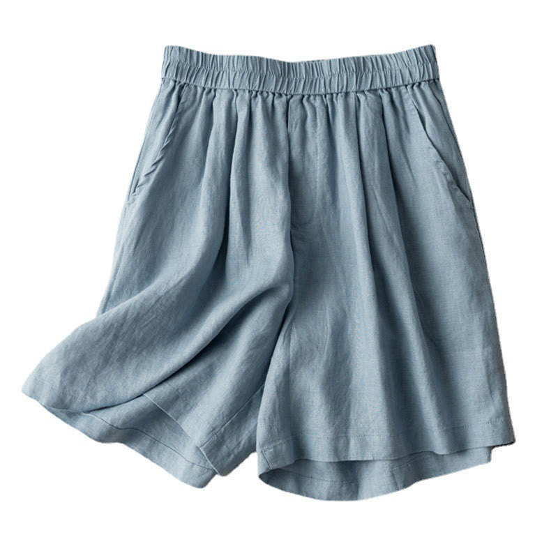 Casual Plain Color Cotton Linen Women's Shorts With Pockets