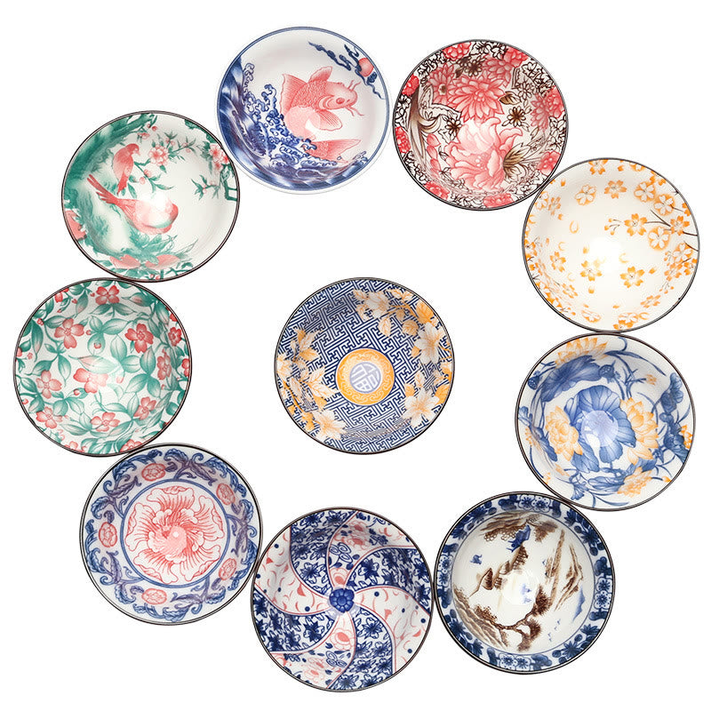 Flowers Fu Character Mountains Lotus Cherry Blossoms Ceramic Teacup Kung Fu Tea Cup