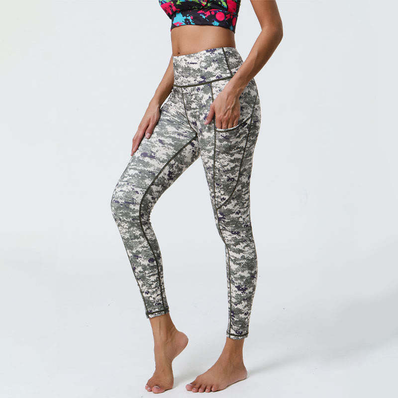 Rose Lines Tiger Leopard Print Sports Fitness High Waist Leggings Women's Yoga Pants With Pockets