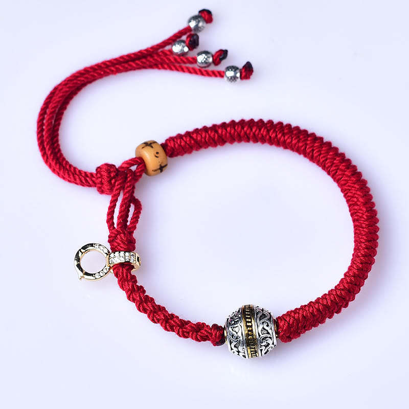 Tibetan Thangka Green Silver Tara Zakiram Goddess Of Wealth Red Braid String Luck Bracelet