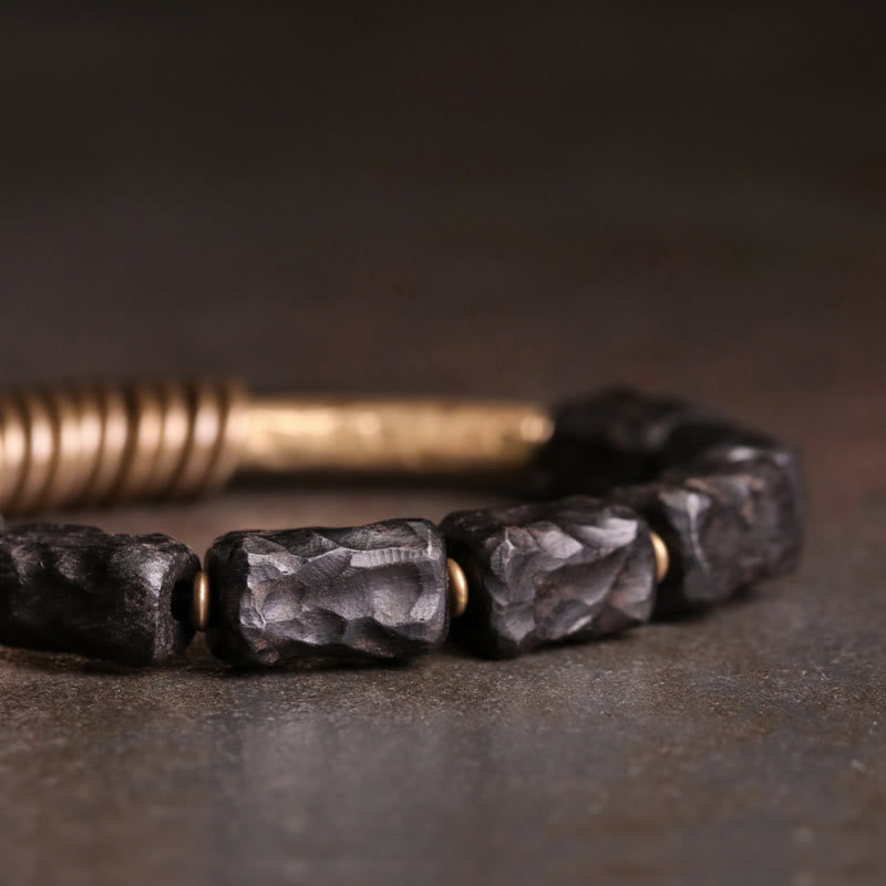 Ebony Wood Copper Brass Circular Ring Peace Bracelet