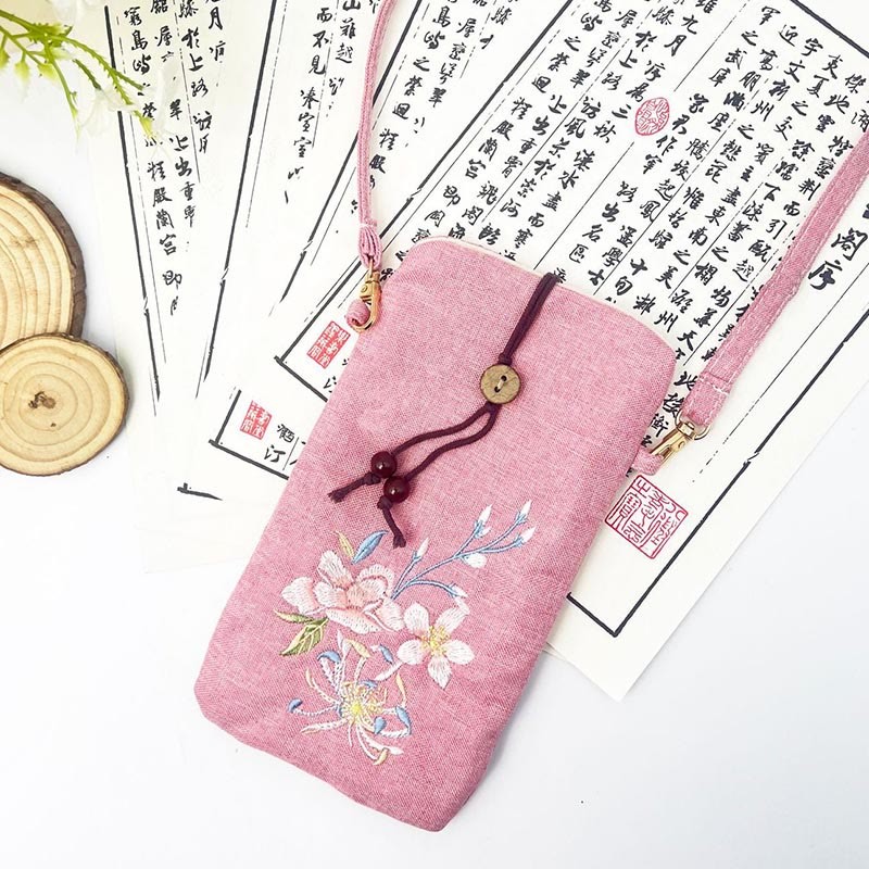 Small Embroidered Flowers Crossbody Bag Shoulder Bag Cellphone Bag 11*20cm