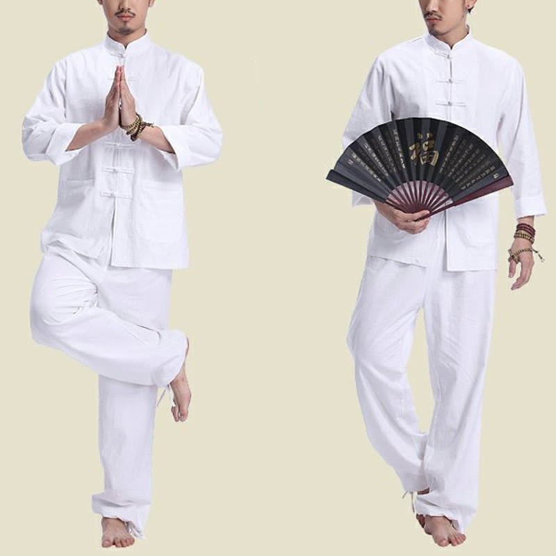 Chinese Frog Button Design Meditation Prayer Cotton Linen Spiritual Zen Practice Yoga Clothing Men's Set