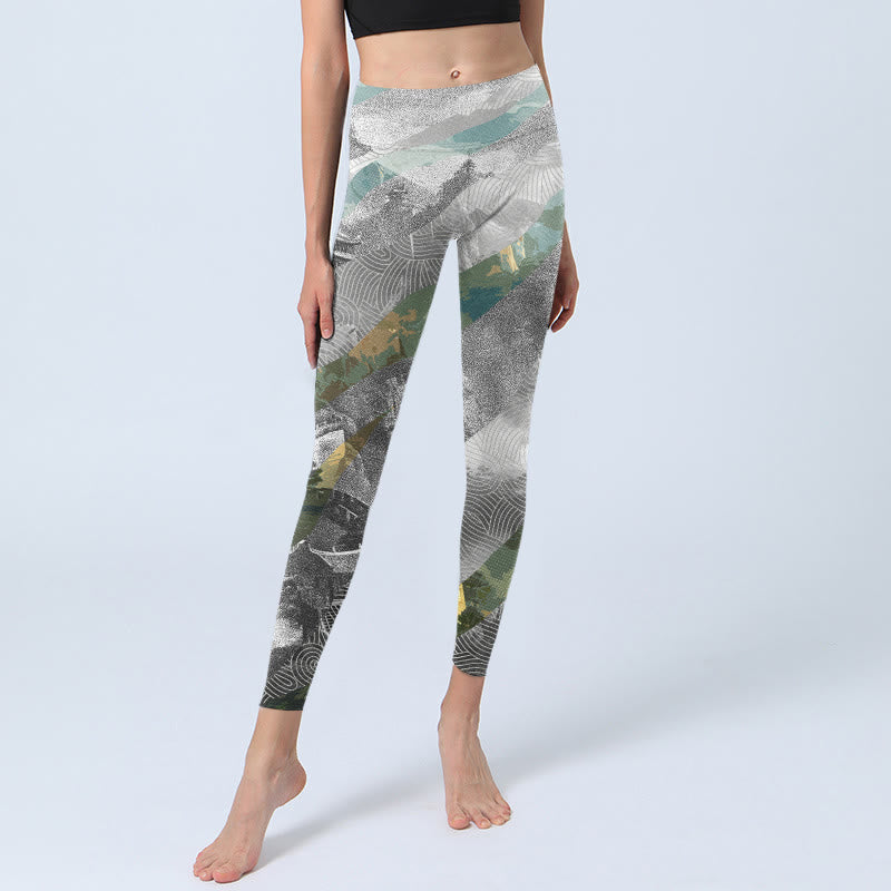 Ancient Style Great Wall Print Sports Fitness Leggings Women's Yoga Pants