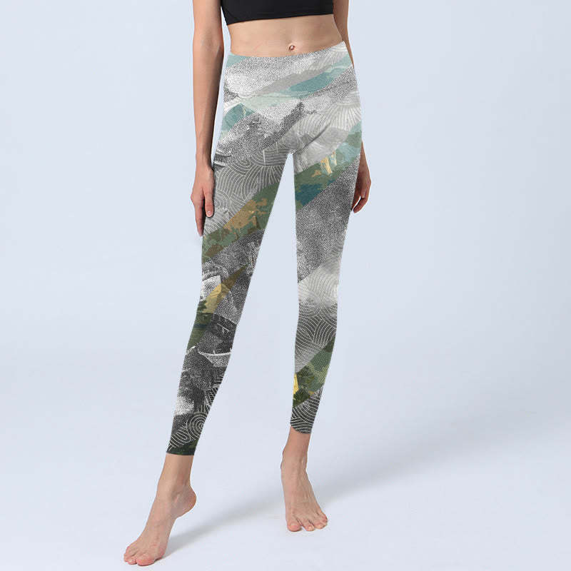 Ancient Style Great Wall Print Sports Fitness Leggings Women's Yoga Pants