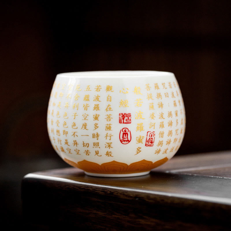 Buddhist Heart Sutra Small Fu Character Ceramic Gaiwan Teacup Kung Fu Tea Cup And Saucer With Lid