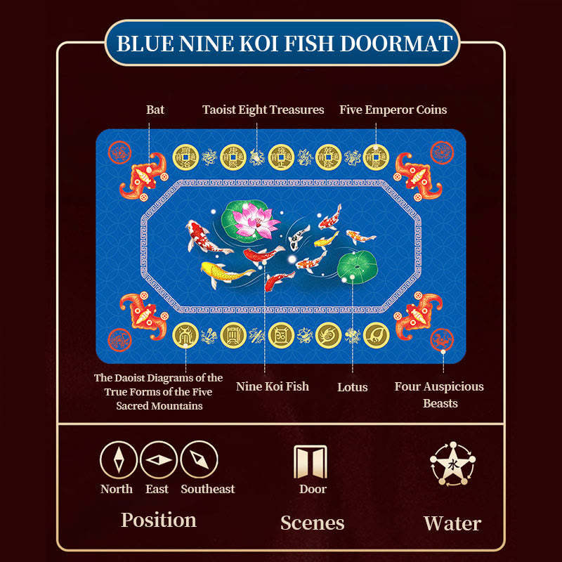 Five Elements Lucky Crane Gourd Kirin Dragon Axe Nine Koi Fish Non-slip Foot Pad Doormat