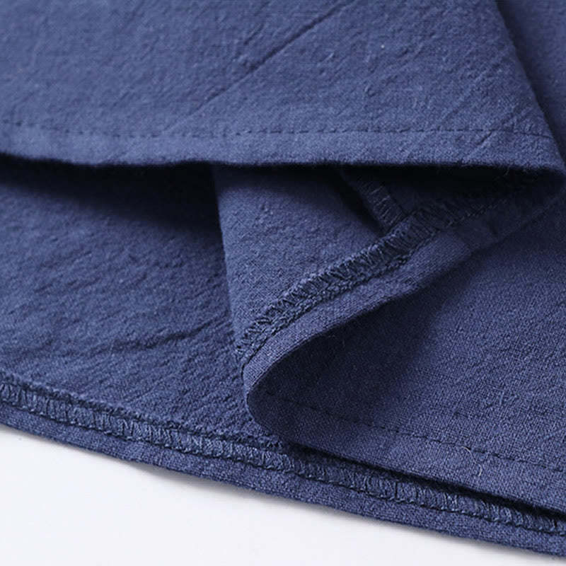 Casual Plain Color One Button Three Quarter Sleeve Cotton Linen Men's Shirt