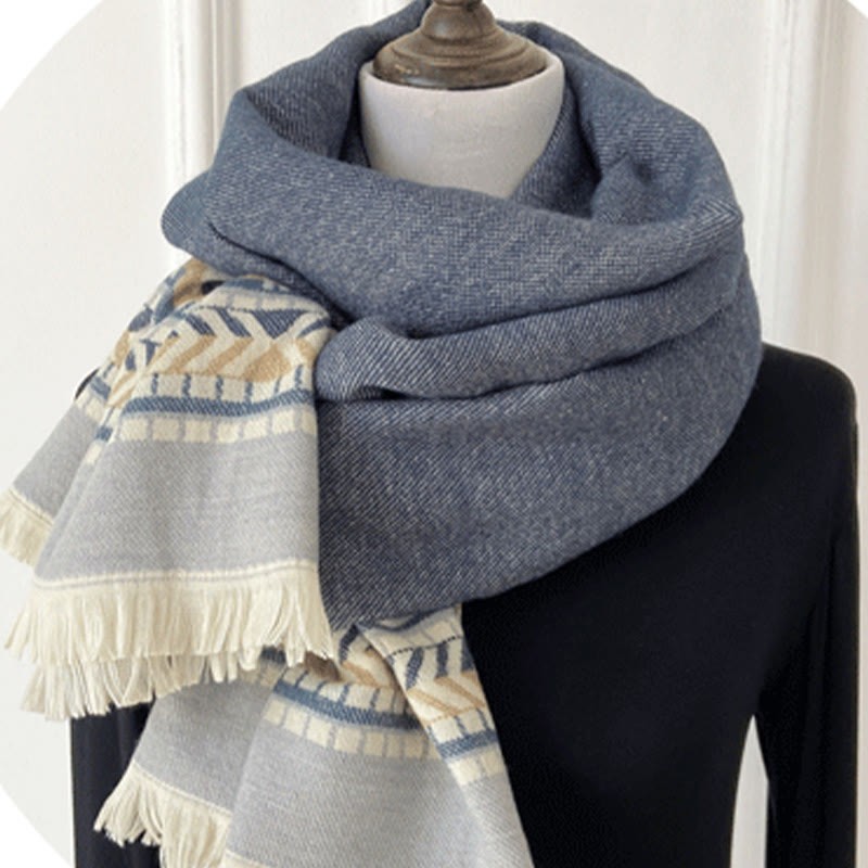 Tibetan Geometric Rhombus Pattern Tassels Shawl Fall Winter Warm Cozy Scarf Wrap