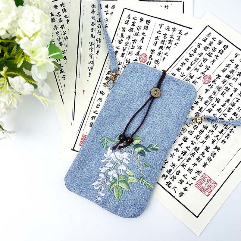 Small Embroidered Flowers Crossbody Bag Shoulder Bag Cellphone Bag 11*20cm