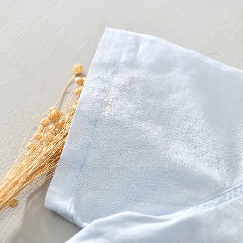 Causal Simple Design Short Sleeve Cotton Linen Half Button Men's Shirt