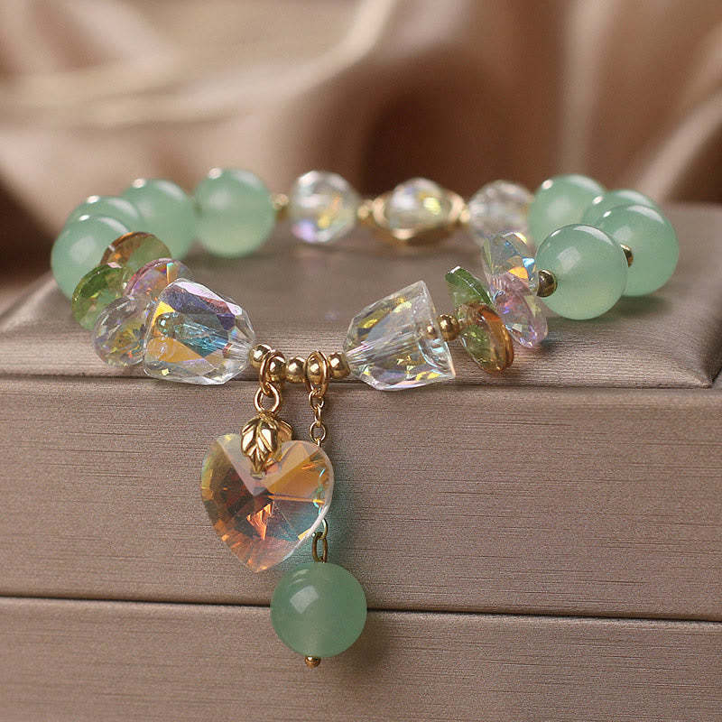Aquamarine Green Crystal Love Heart Charm Healing Bracelet