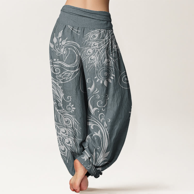 Casual Peacock Design Women's Elastic Waist Harem Pants
