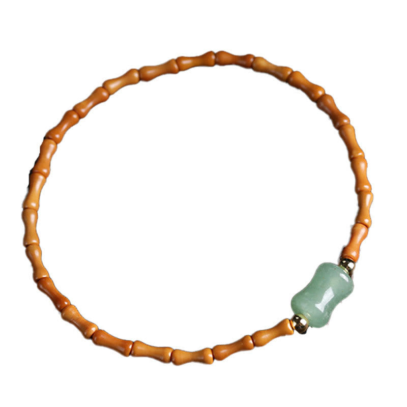 Natural Olive Pit Green Aventurine Bamboo Pattern Luck Bracelet