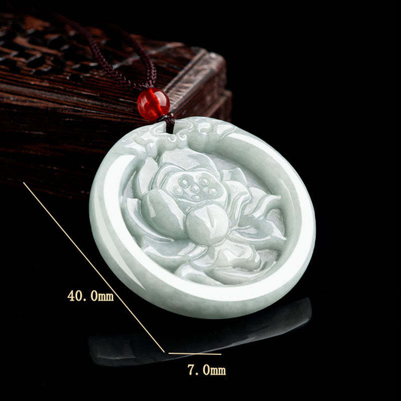 Natural Jade Lotus Flower Carved Prosperity Necklace Pendant