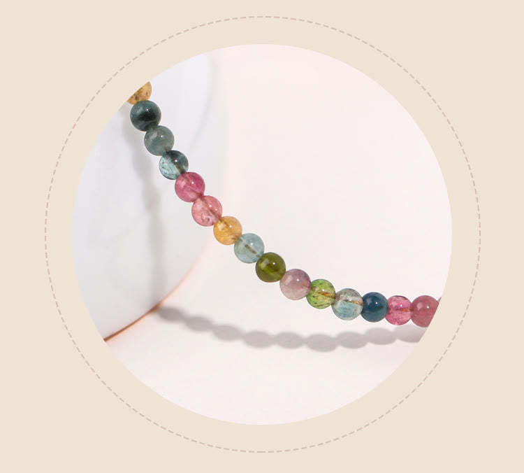 2mm Multicolor Tourmaline Ultra-thin Beads 14k Gold Plated Copper Wisdom Bracelet