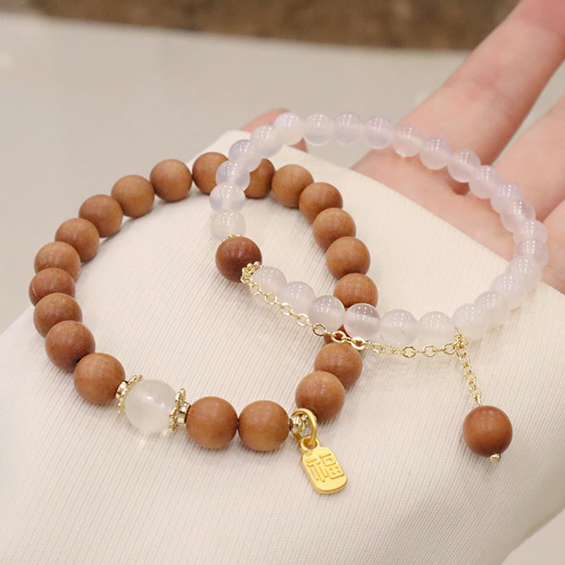 Sandalwood Cat's Eye Fu Character Charm Protection Bracelet
