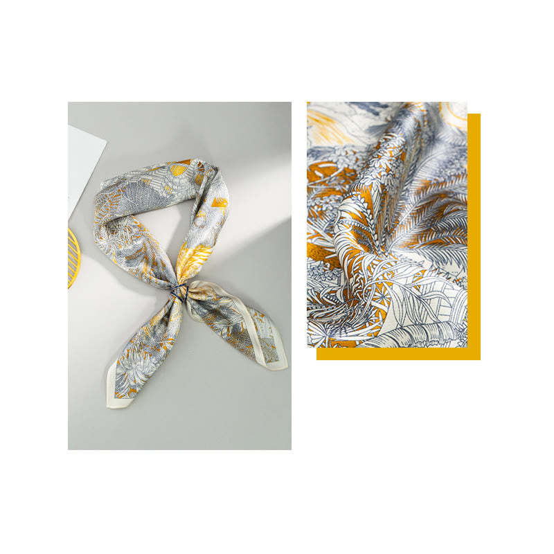Jungle Oil Painting Auspicious Clouds 100% Mulberry Silk Scarf Premium Grade 6A Double-sided Silk Neck Scarf